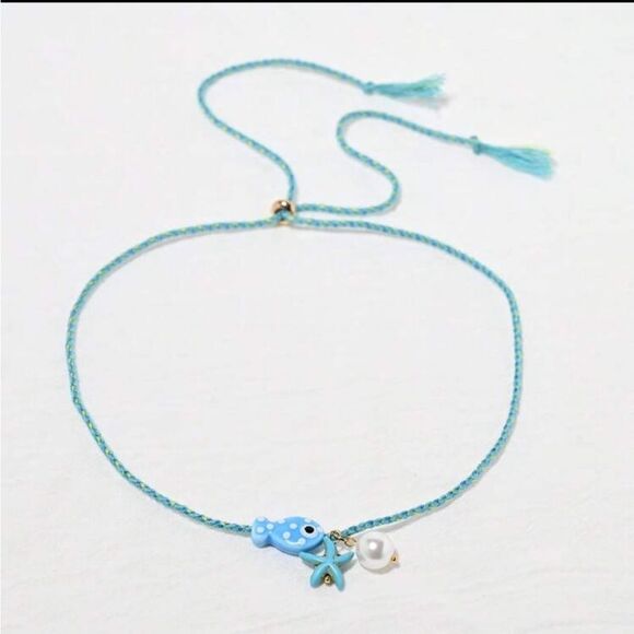 Blue Fish Charm Necklace S857 - Picture 1 of 7
